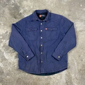 The American Outdoorsman Canvas Shirt Jacket Size Medium Blue Fleece Lined Work